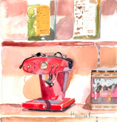 Cafetière rouge aquarelle